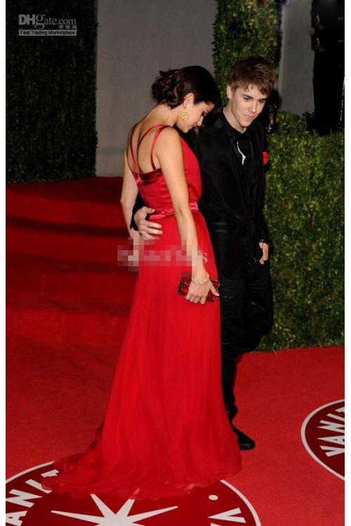 Simple Selena Gomez Oscar party of Vanity Fair red Long Chiffon Prom Dresses