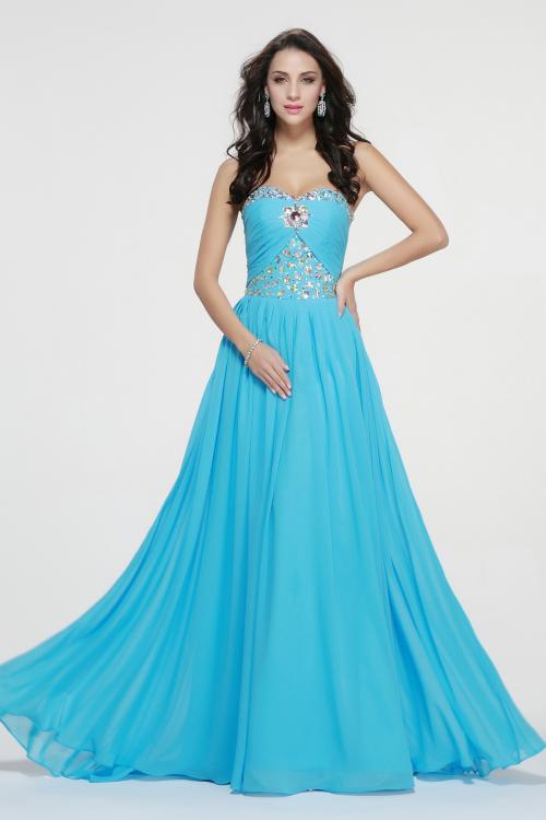 Blue Chiffon Strapless Beading Chiffon Prom Dress 