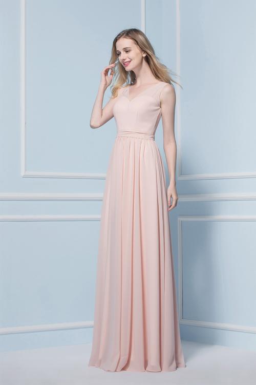 V-neck A-line Sleeveless Natural Floor-length Bridesmaid Dresses