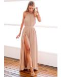 Long Halter Neck Sleeveless A-line Backless Bridesmaid Dress with Slit