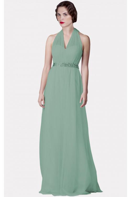 A-line Floor-length Sleeveless Tulle Halter Bridesmaid Dresses