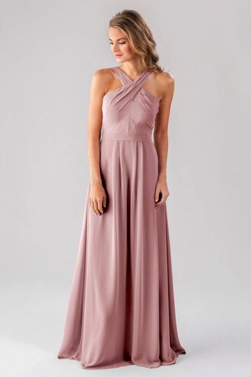  A-line Shoulder Straps Sleeveless Ruching Floor-length Long Chiffon Criss-cross Neckline Bridesmaid Dresses