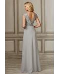  A-line V-neck Sleeveless Beading Bodice Floor-length Long Satin Prom Dresses