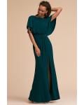  A-line Bateau Neck Short Sleeves Split Floor-length Long Evening Dresses