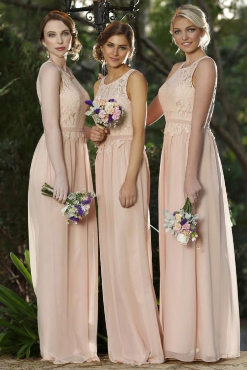 Vinatge Inspired Keyhole Back Long Chiffon Bridesmaid Dress