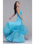 Sleeveless One Shoulder Beading Long Blue Chiffon Prom Dress 