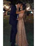  Shiny A-line Deep V-neck Sleeveless Sequins Floor-length Long Prom Dress