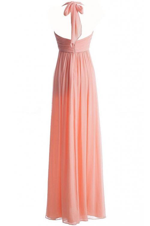 Chiffon Floor-length Natural Halter Zipper Bridesmaid Dresses