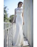Ivory High Neck Long Sleeves Sheath Lace Wedding Dress with Ribbon 