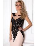 Elegant Jewel neckline Lace Appliques Mermaid Long Satin Prom Dress