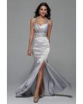 Halter Neck Split Long Stretch Satin Evening Dress 