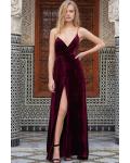 Long Burgundy Spaghetti Straps A-line Prom Dress with Split