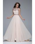 Beading Illusion Neck Full Back Beading A-line Long Chiffon Prom Dress 