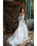 Boho Off Shoulder Lace Ball Gown Satin Wedding Dress 