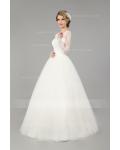 Modest Long Sleeves Ball Gown Vintage Lace Top Long Ivory Tulle Wedding Dress