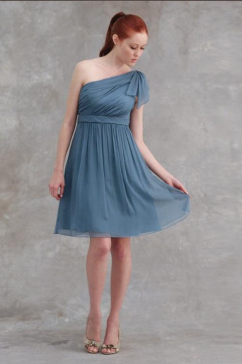 One Shoulder Pleated Short/mini Chiffon Bridesmaid Dress 