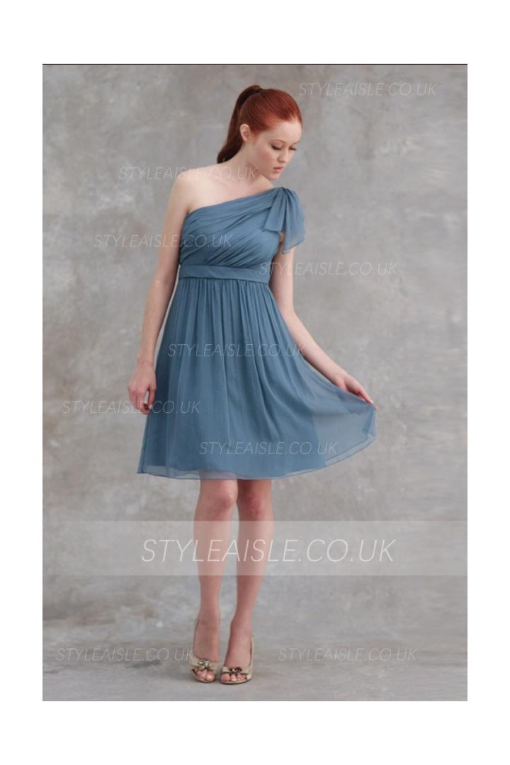 One Shoulder Pleated Short/mini Chiffon Bridesmaid Dress 