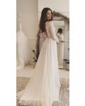Vintage Inspired V Neck Long Sleeve Chiffon Chic Wedding Dress 