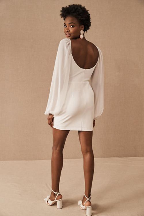  Sheath/Column V-neck Long Sleeve Ruching Short/Mini Short Chiffon Cocktail Dresses