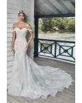  Trumpet/Mermaid Off-the-shoulder Lace Hand Made Flowers Cathedral Train Exquisite Long Wedding Dresses