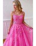  Elegant A-line Sleeveless Lace Appliques Floor-length Long Tulle Prom Dress