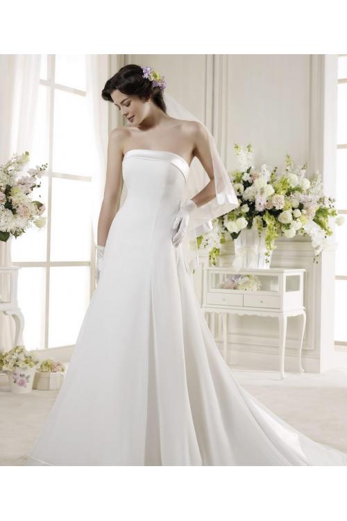 Simple A-line Strapless Beading Bow(s) Sweep/Brush Train Satin Wedding Dresses