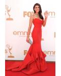 Charming Red Satin Mermaid Long Celebrity Red Capret Inspired Prom Dress 