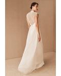 Elegant A-line V-neck Cap Sleeves Ruching Floor-length Long Wedding Dresses with Pearl Detailing Back