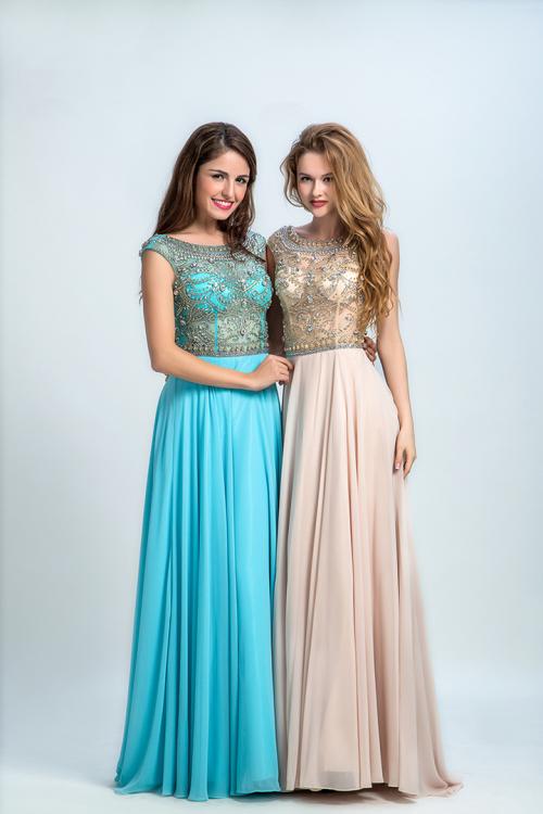  A-line Scoop Neck Sleeveless Beading Floor length Long Chiffon Design Prom Dress