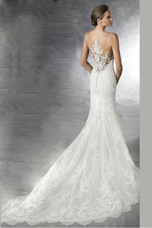 Beautiful Mermaid Illusion Neck Lace overlay Tulle Wedding Dress 