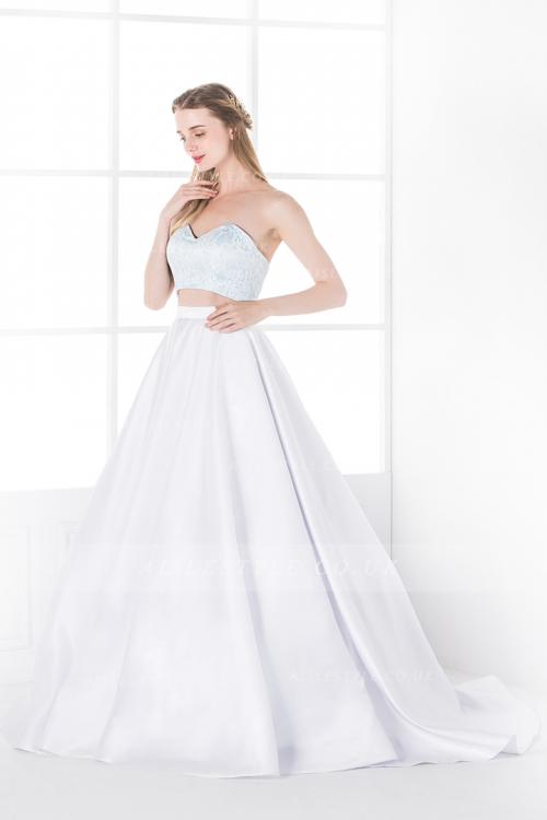 Modern Two Piece Sweetheart Long Princess A-line Satin Wedding Dress