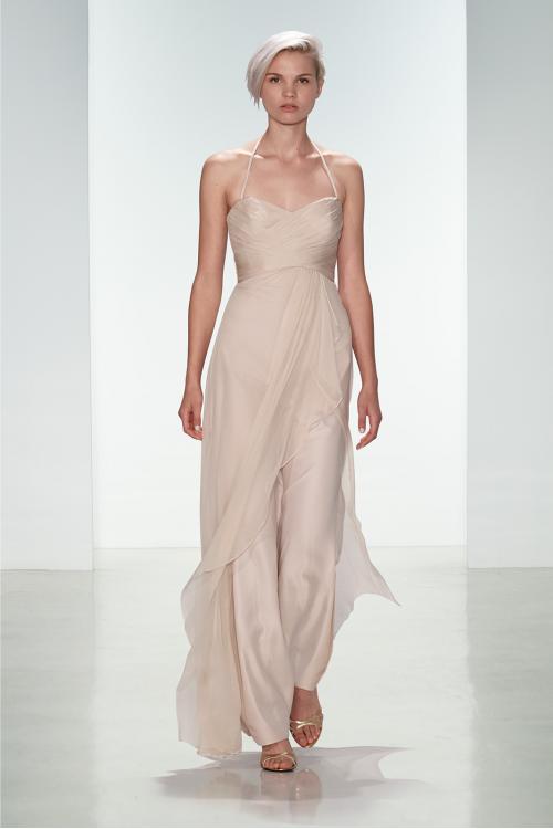 Hater Neck Pleated Long Blush Chiffon Bridesmaid Dress 