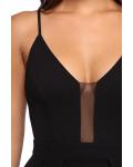 Black Simple Spaghetti Straps Long A-line Satin Chiffon Prom Dress