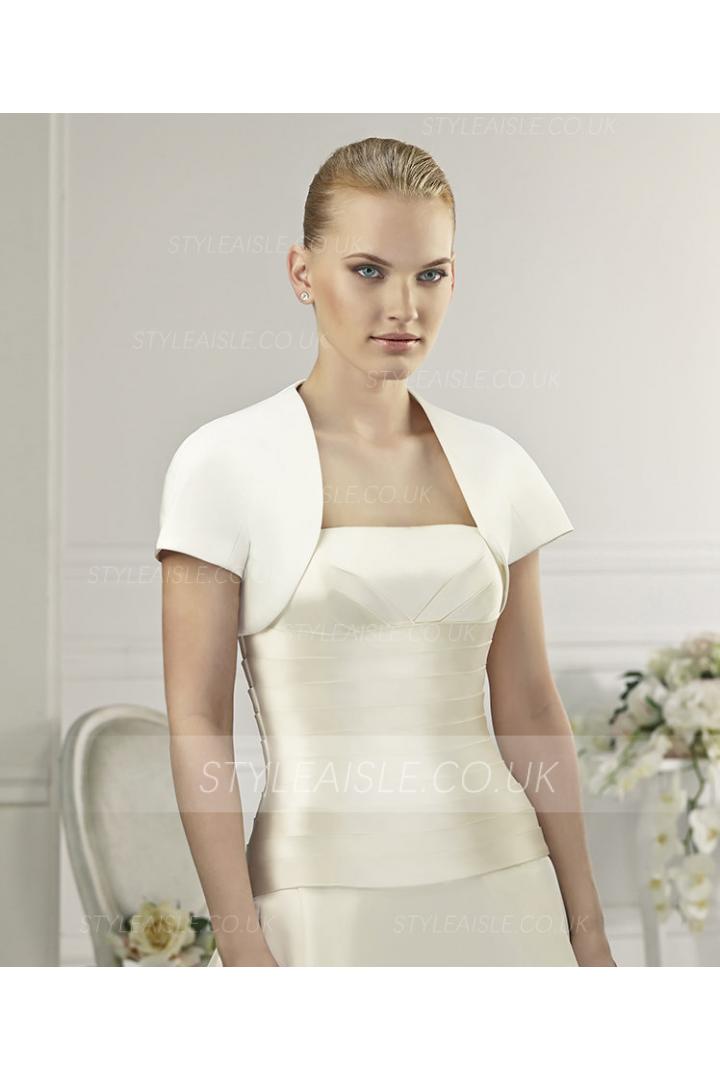 Simple Short Sleeve Satin Wedding Jackets 