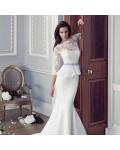 3/4 Sleeve Trumpet Satin Wedding Dress with Crystal Ribbon 