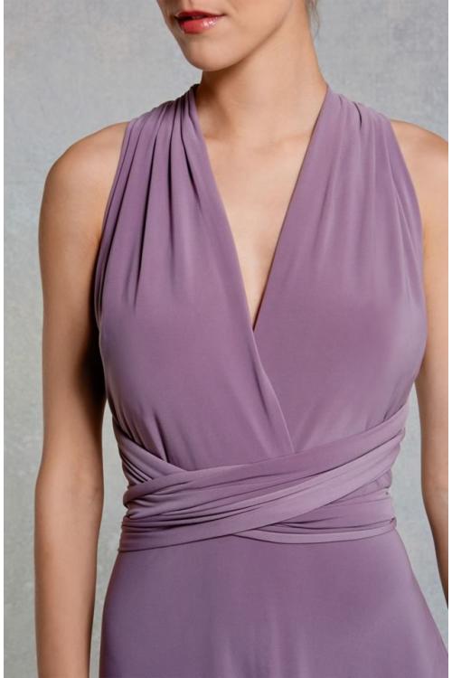 Haler V Neck Convetible Column Purple Long Bridesmaid Dress 