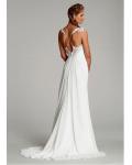 Simple Lace Spaghetti Straps Long Chiffon Wedding Dress 