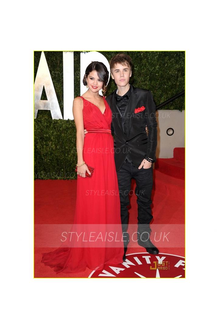 Simple Selena Gomez Oscar party of Vanity Fair red Long Chiffon Prom Dresses
