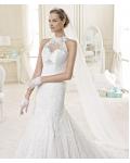 Exquisite A-line Halter Beading Lace Chapel Train Tulle Wedding Dresses 