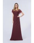 Seauin Beaded Scoop Neck Sheath Burgundy Chiffon Long Bridesmaid Dress 