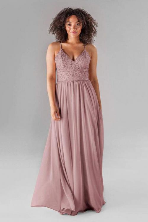  A-line Spaghetti Straps Sleeveless Beading Lace Pockets Floor-length Long Chiffon Bridesmaid Dresses