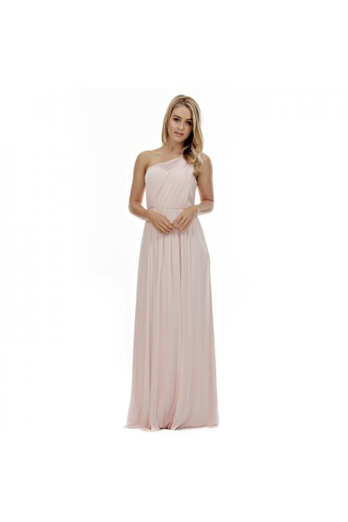  A-line One Shoulder Sleeveless Pleated Long Chiffon Bridesmaid Dress 