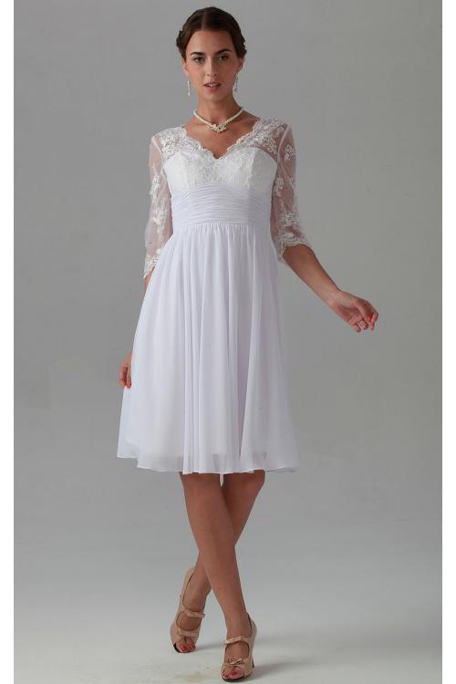 Zipper V-neck Lace Knee-length Natural Bridesmaid Dresses