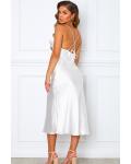  Sheath/Column Spaghetti Straps Sleeveless Tea-length Long Charmeuse Bridesmaid Dresses