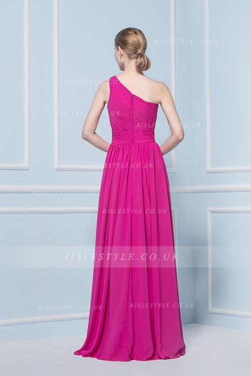  A-line One Shoulder Sleeveless Pleated Long Bridesmaid Dress