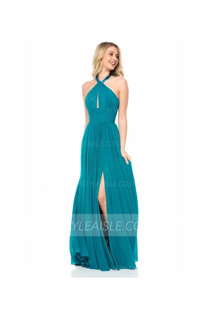 Simple Halter Neck Sleeveless A-line Long Chiffon Prom Dress