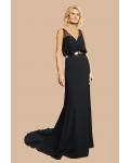  Mermaid V-neck Sleeveless Beading Court Train Long Cocktail Dresses with Metal Sashes