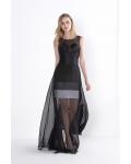 Black Illusion Neck Sleeveless A-line Long Chiffon Junior Prom Dress Simple