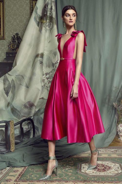  A-line Bateau Neckline Bows Sashes/Ribbons Tea-length Short Satin Prom Dresses