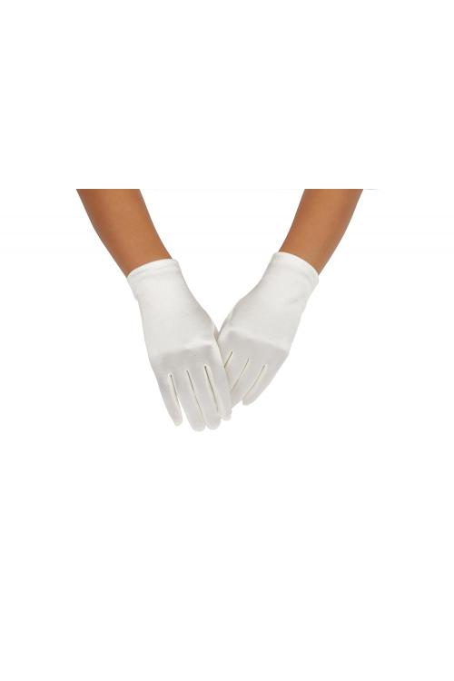 Short Ivory Stretch Satin Dresss Up Gloves For Girls 2BL